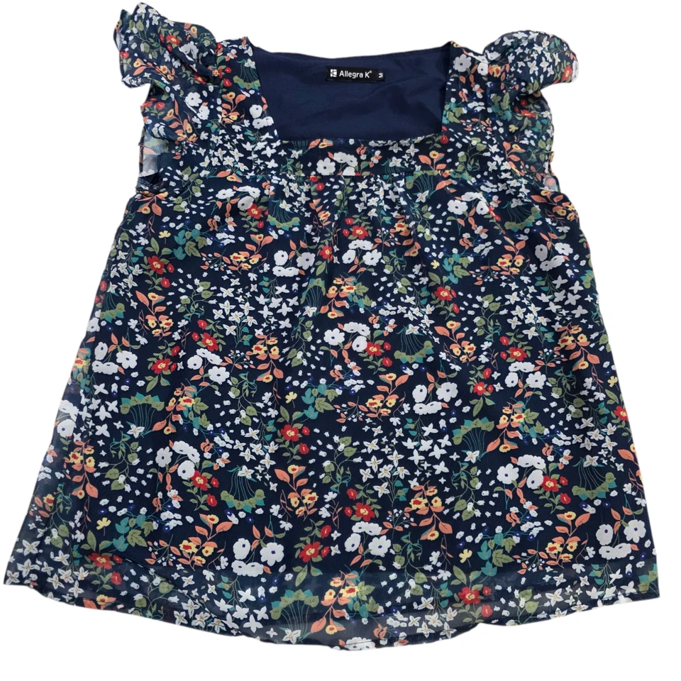 Blusa Top Mujer Allegra K Multicolor M Floral Cuello Cuadrado Volantes Verano Cómoda Foto 1 de 4