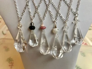 Clear Quartz Faceted Drop Pendants on 18" Silver Plated Cable Chains - Picture 1 of 14