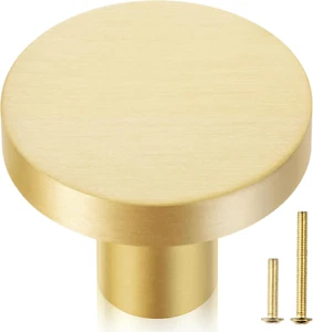 10-Pack Solid Brass Cabinet Knobs, 1-Inch Diameter, round Gold Dresser Drawer Pu - Picture 1 of 12