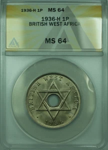 1936-H British West Africa One Penny Coin of King Edward VIII ANACS MS-64 (WB1) - Picture 1 of 2