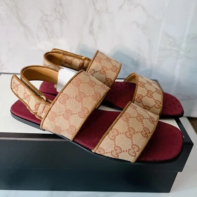 Sandalia Gucci GG LOGO Monograma Correa Ancha Marrón/Beige Lona Para Hombres Reino Unido 7.5 EE. UU. 8 Foto 1 de 4