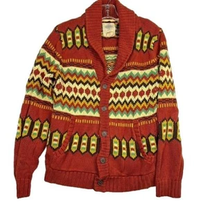 Salt Valley Sz M Western Cardigan Boho Southwest Knit Cotton Aztec Cotton Rust - Picture 1 of 9