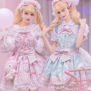 Mädchen Sweet Cinnamoroll Kuromi My Melody Lolita JSK OP Kleid Slip Riemen Röcke - Bild 1 von 20