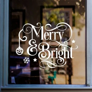 Merry and Bright Christmas Window Sticker Shop Home Xmas Decal Decoration - Picture 1 of 3