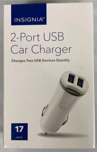 (NEW) INSIGNIA 2 Port USB Car Charger Adapter 17 Watts (White) - Picture 1 of 2