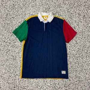 Levis Rugby Camicia Uomo M Color Block Manica Corta Collo Preppy Rosso Blu Verde - Foto 1 di 6