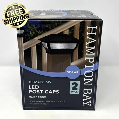 Hampton Bay Solar LED Post Caps Black Finish Frosted 2-Pack 1002 628 619 New - Image 1 of 4