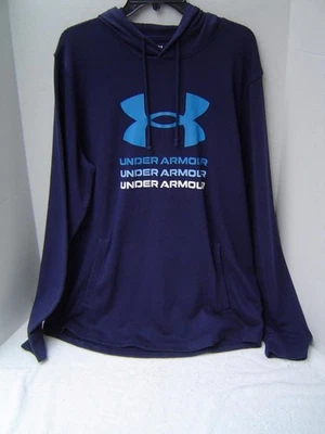 НОВЫЕ МУЖСКИЕ ПОД ARMOUR СИНИЙ МАХРОВЫЙ ГРАФИЧЕСКИЙ ПУЛОВЕР ТОЛСТОВКА С КАПЮШОНОМ РАЗМЕР 2XLT - Изображение 1 из 4