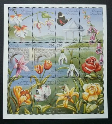 Grenada Flowers 2010 Flora Plant Butterfly Roses Insect Lily (sheetlet) MNH - Image 1 of 4