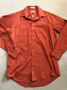 Pierre Cardin Shirt Men's 34/35 15.5" Rust Red Textured Button Up Long Sleeve - Picture 1 of 4