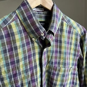 Vintage 60s 70s Indian Madras Ivy Trad Preppy Long Sleeve Oxford Shirt Medium - Bild 1 von 7