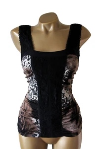 Frank Lyman Women’s Black Multi Animal Print Ruched Stretch Top UK 10 - Picture 1 of 4