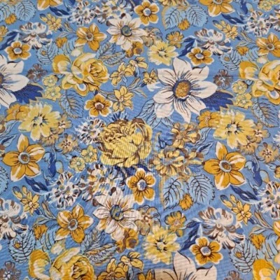Yellow Blue Floral Cotton Fabric 54" X 44" Connecting Threads 2014 Golden Age - Image 1 of 4