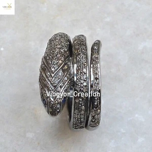 Natural Pave Diamond Snake Ring 925 Sterling Silver Halloween Unisex Jewellery - Picture 1 of 5