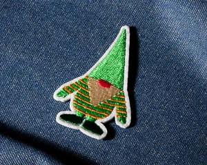 Festive Elf Gnome Iron-On Patch – Cute Striped Christmas Gnome (4 x 6cm) - Picture 1 of 4