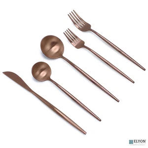 20 Piece Matte Copper Flatware Set Stainless Steel Thin Handles Service For 4 - Picture 1 of 5