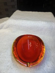Mid century era red / amber sommerso murano art glass geode Ash Tray Thick Glass - Picture 1 of 11