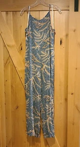 New! Primark Women Jumpsuit Sz 10 Blue Tropical Rayon Spaghetti Wide Leg Smocked - Picture 1 of 12
