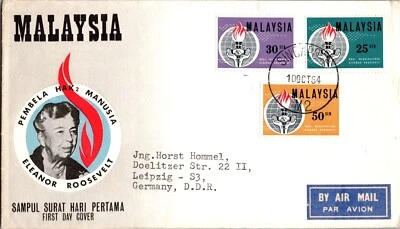 Malasia Malasia 1964 Singapur Eleanor Roosevelt cubierta a Alemania Leipzig Foto 1 de 2