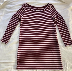 Lou & Grey Sz M Women’s Dress Burgundy Pink Stripe Long Sleeve Knit K07 - Picture 1 of 8