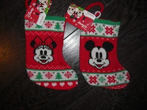 New Set of 2 Disney Mickey & Minnie Mouse Christmas Mini 8" Stocking knitted - Picture 1 of 1
