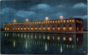 Keokuk IA Power House Night View Lights Reflection Iowa linen postcard P23 - Picture 1 of 2