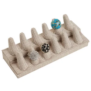 3 Displays 12-Ring Finger Jewelry Tan Linen 8" x 3 1/4" x 2 1/2" Ring Countertop - Picture 1 of 2