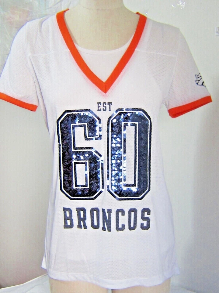 Bling @ VICTORIA SECRET ROSA NFL Lentejuelas DENVER BRONCOS Malla CAMISETA JERSEY CAMISETA M Foto 1 de 3