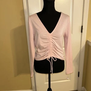 Hurley Pink Long Sleeve V Neck Size M Raunched Tie Polyester Blend Top - Picture 1 of 5