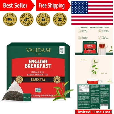 Bolsas de té para desayuno inglés con alta cafeína - Pirámide a base de plantas - 100 unidades Foto 1 de 4