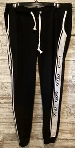 Coco Limon Women Jogger Set Size XL Black Sweatpants Tank Top White Stripe 1983 - Picture 1 of 10