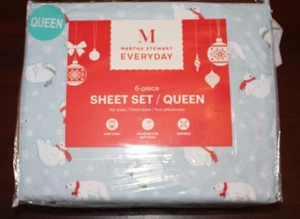 martha stewart brushed sheet set queen new nip polar bears blue - Picture 1 of 2