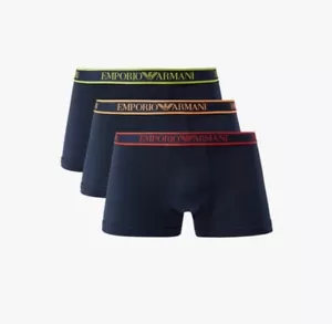 EMPORIO ARMANI Stretch Cotton Boxers Navy/Multicolour 3 Pack Size M BNWT/BOX - Picture 1 of 3