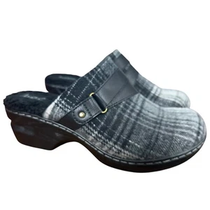 Boc Born Concept Gray Plaid Sherpa Lined Felt Slip On Mules Clog Comfort Shoes 9 - Picture 1 of 16