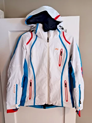KJUS Womens Technical Ski Jacket Size 40 L Large White Blue Red Ski Snow Hood - Image 1 of 4