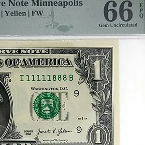 Binary Fancy Serial Number 1 Dollar Bill PMG 66 Gem Uncirculated I11111888B - Picture 1 of 5