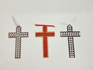 Lot Of 3 Cross Lace Bible Bookmarks. 3 colors: Red, Pink and Silver - Bild 1 von 3