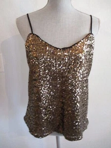 NWT CARMEN MARC VALVO SMALL GOLD SEQUIN OVER BLACK LINED WITH STRAPS TOP $58.00 - Picture 1 of 12