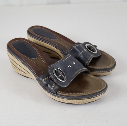 Sandalo Clarks Artisan grigio pelle corda zeppa slide cinturino fibbia sintetica slip on