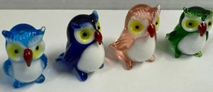 Lot of 4 Hand Blown Art Glass Miniature Animal Mini Owl Figurines 1" Tall - Picture 1 of 3