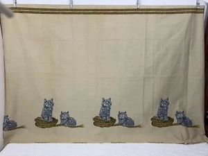 Vintage John Wolf CAT Decorative Fabric 74” x 34” (2 Yards) Tan Gray Cotton Rare - Picture 1 of 19