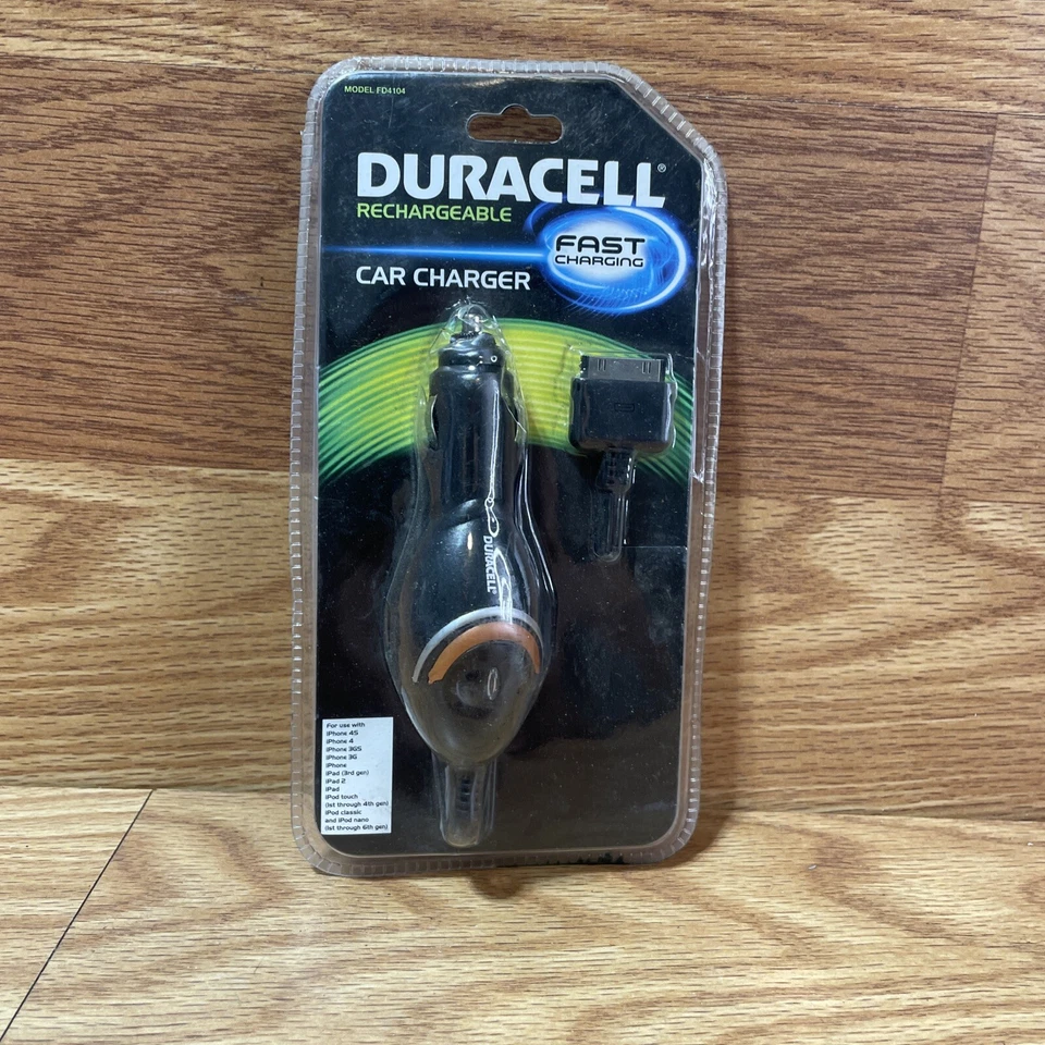 Duracell Car Charger for 30 Pin Apple iPhone iPad iPod Touch Nano