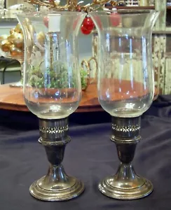 Pair of Vintage GORHAM STERLING WEIGHTED CANDLE HOLDERS w/ Etched Glass Shades - Picture 1 of 6