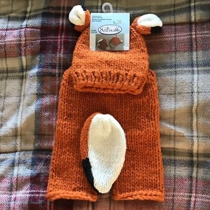 Newborn Photography Chunky Knit 2 pc Set Fox Costume Hat and Pants Sz 0-3 M - Picture 1 of 8