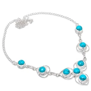 Turquoise Gemstone Handmade 925 Sterling Silver Jewelry Necklace Size 18" - Picture 1 of 1