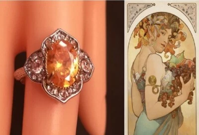 ANELLO LIBERTY/ART DECO' CM.2,TOPAZIO-SFACCETTATO,BRILLANTI,LEGA ARGENTO-PLATINO - Immagine 1 di 4