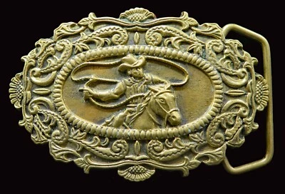 Western Roping Cowboy Brass Baron Vintage Belt Buckle - Image 1 of 4