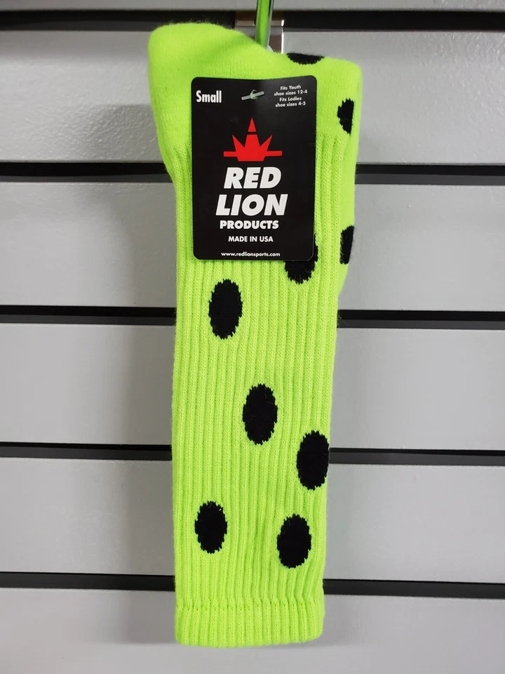 Meias esportivas de softbol amarelo neon com pontos pretos leão vermelho beisebol 1 pr unissex pequeno - Imagem 1 de 4