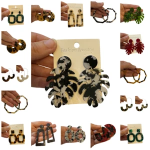 PICK 1 Acrylic Dangle Hoop Post Earrings Jewelry tortoiseshell gift parrty favor - Picture 1 of 20
