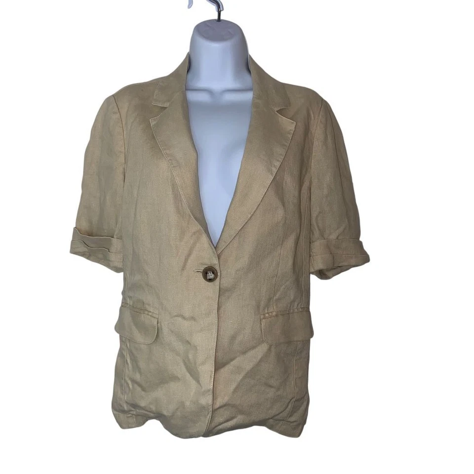 CAbi 100% Linen Safari So Good Long Line Loose Suiting Office Blazer Size Medium - Image 1 of 4